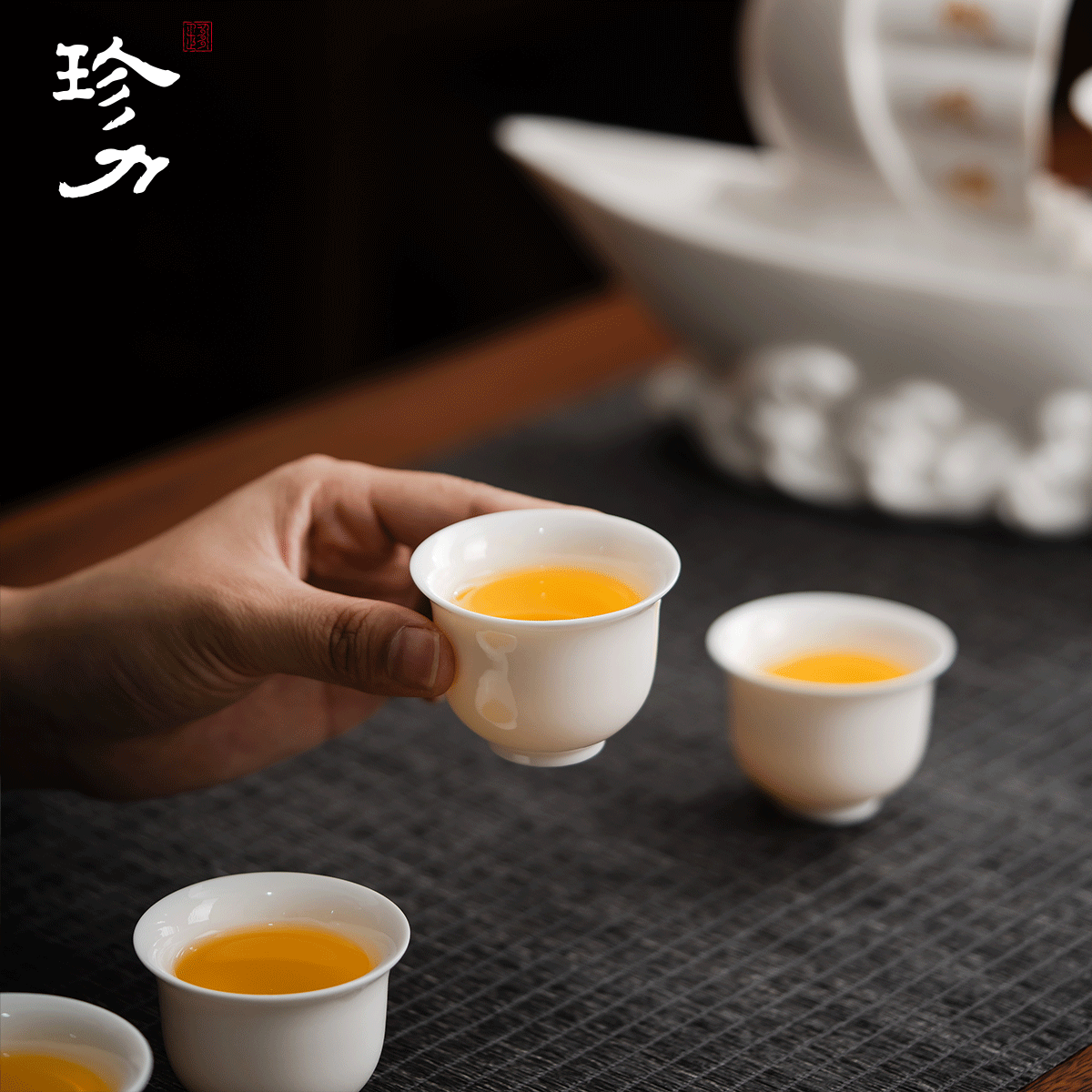 珍力一帆风顺白瓷茶具套装羊脂玉白瓷功夫茶具套装自动茶具礼送礼乔迁 羊脂玉一帆风顺茶具套装