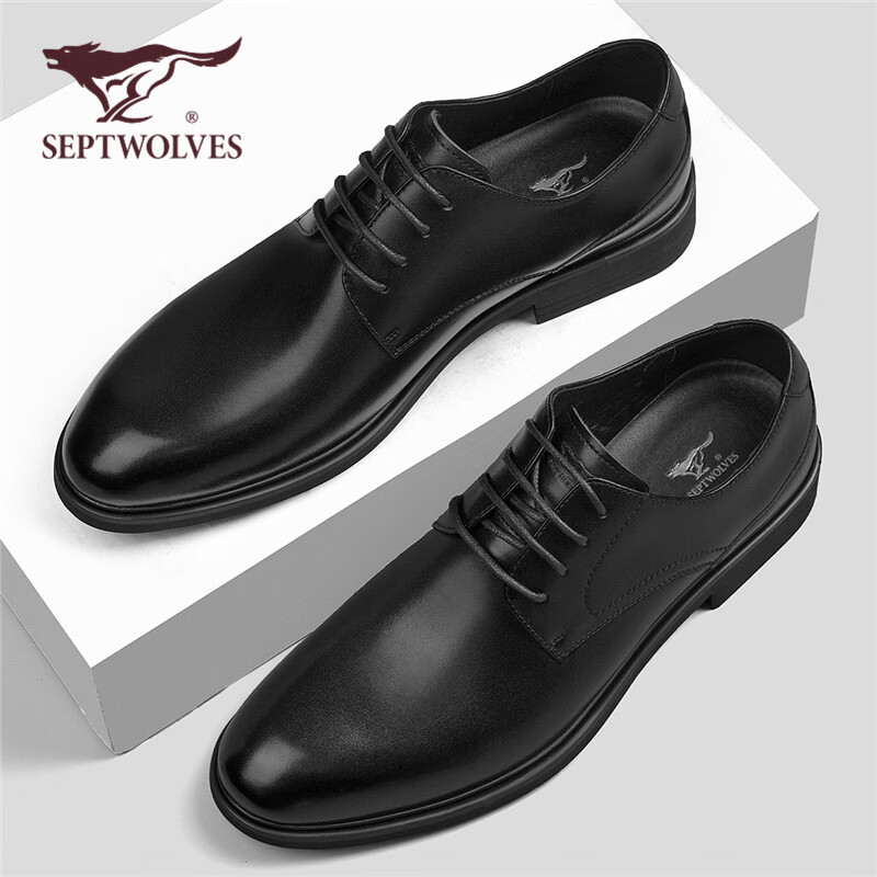 七匹狼(SEPTWOLVES)七匹狼软面真皮黑色男鞋商务休闲脚宽皮鞋男 黑色 (标准皮鞋码) 38