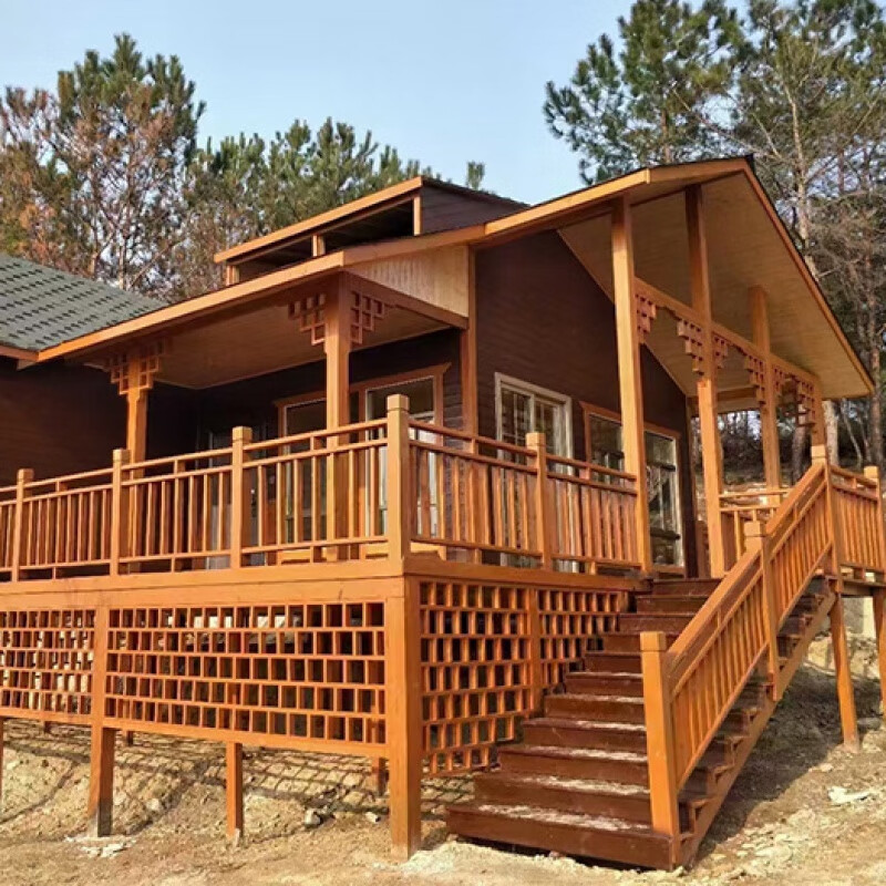 裴优户外木屋实木四合院鼓楼别墅防腐木民宿乡村小房子简易木房定制