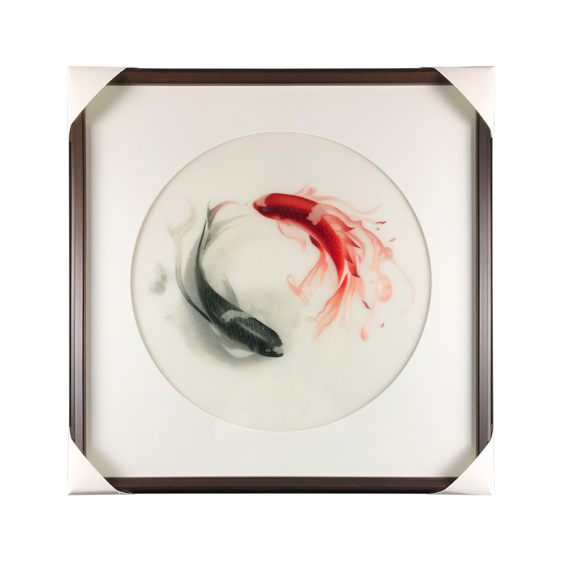 唯慕家居客厅装饰画苏绣刺绣挂画纯手工精品年年有余书房餐厅玄关鲤鱼