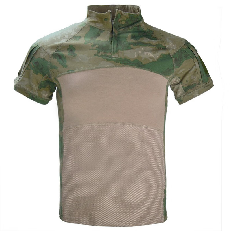 福狼夏季蛙服迷彩服戰(zhàn)術服上衣戶外體能服作戰(zhàn)訓練短袖FG蛙服軍迷t恤 廢墟綠 L碼(140-150斤）