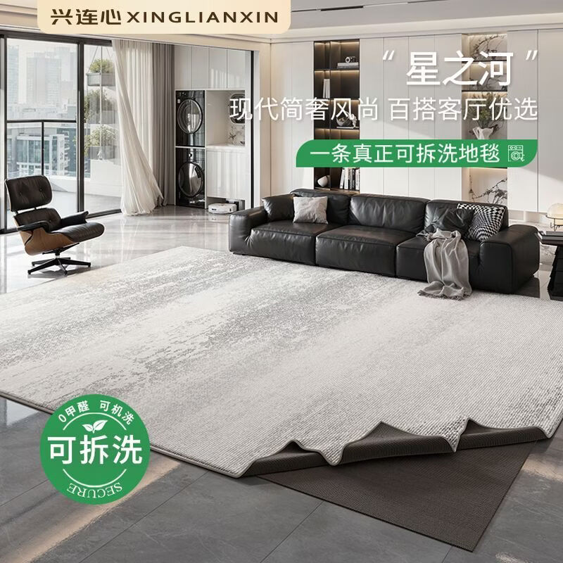 兴连心可拆洗意式简约地毯客厅2026新款轻奢可机洗防滑地垫沙发 可拆洗仿羊绒-星之河-毯面+10mm加厚底 140X200cm-搭配双人沙发