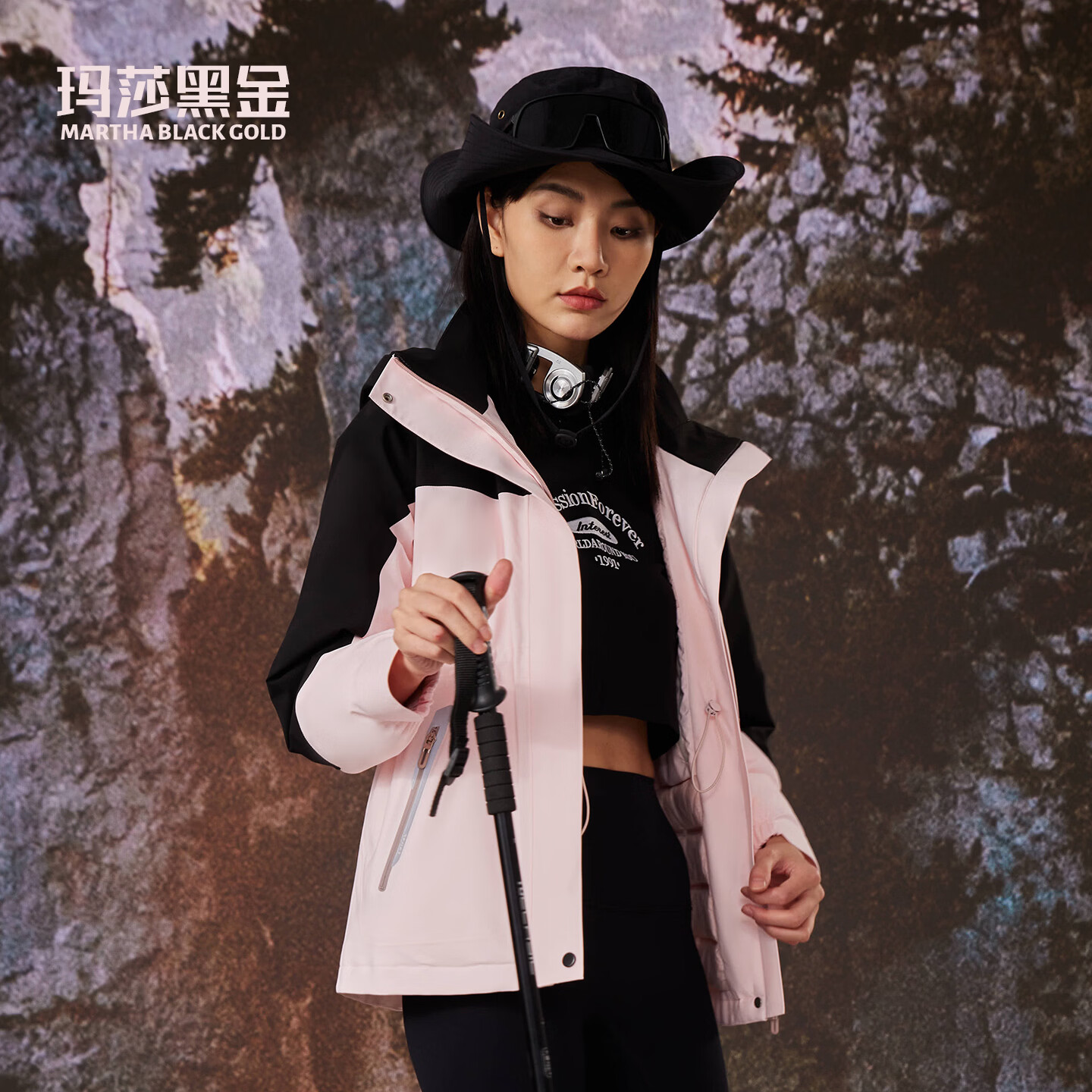 玛莎黑金【鹅绒｜三防面料】羽绒服女短款抽绳收腰户外三防鹅绒冲锋羽绒服 卡其色 M (160)