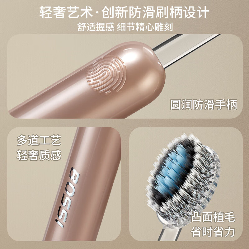 HAMECO轻奢山型牙刷软毛橄榄头螺旋弹力高档护龈牙刷家用凸面清洁高颜值 软毛牙刷 4支 装【黑+白+银+粉】