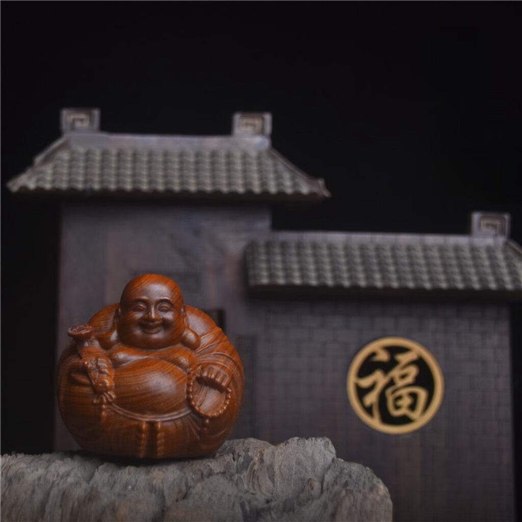 小木緣生太行崖柏木彌勒笑佛文玩手把件一團(tuán)和氣工藝品木雕車擺件陳化老料 太行崖柏木彌勒笑佛手