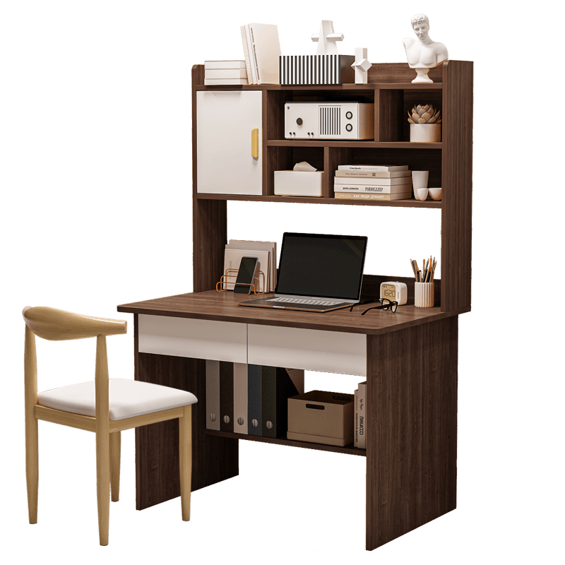 简座电脑桌台式带书架一体书桌家用桌椅组合书房学习桌卧室中学生写字桌子 【六格一门】黑橡木色80CM