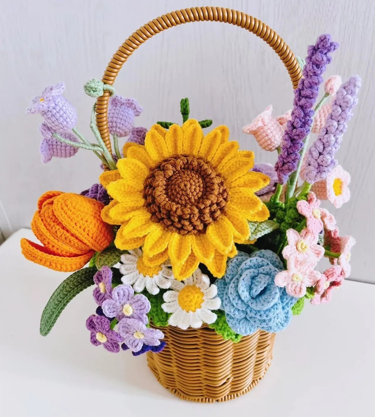 温妤(wxpyu)手工编织i花篮混搭玫瑰钩织花束创意礼物送母闺蜜 向日葵