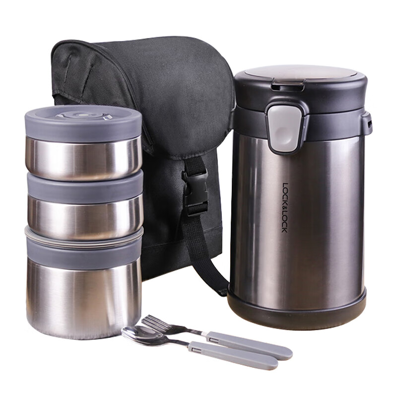 乐扣乐扣不锈钢保温饭盒提锅三层真空保温桶便携餐盒便当盒带餐具包2L黑色怎么样,好用不?