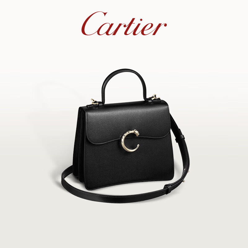 卡地亚(cartier)panthre系列小号手袋 小牛皮镀金装饰手提包 黑色
