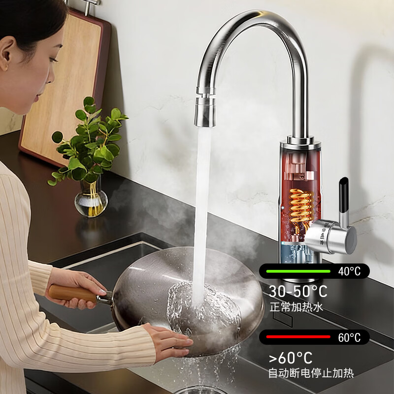 长虹(CHANGHONG)电热水龙头热水器加热水龙头快速热水变频恒温厨房下进水 【数显白】升级防电墙+插头