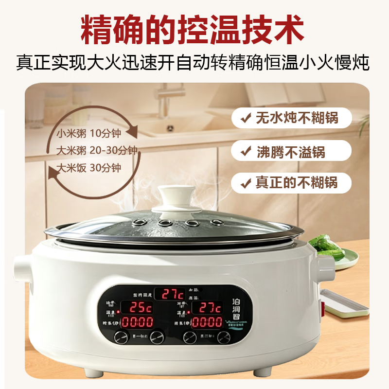 泊润智多功能电煮锅煎炒煮一体蒸煮煎炒一体预约定时精确控温低温慢煮机低温慢煮锅家用多功能一体电煮锅
