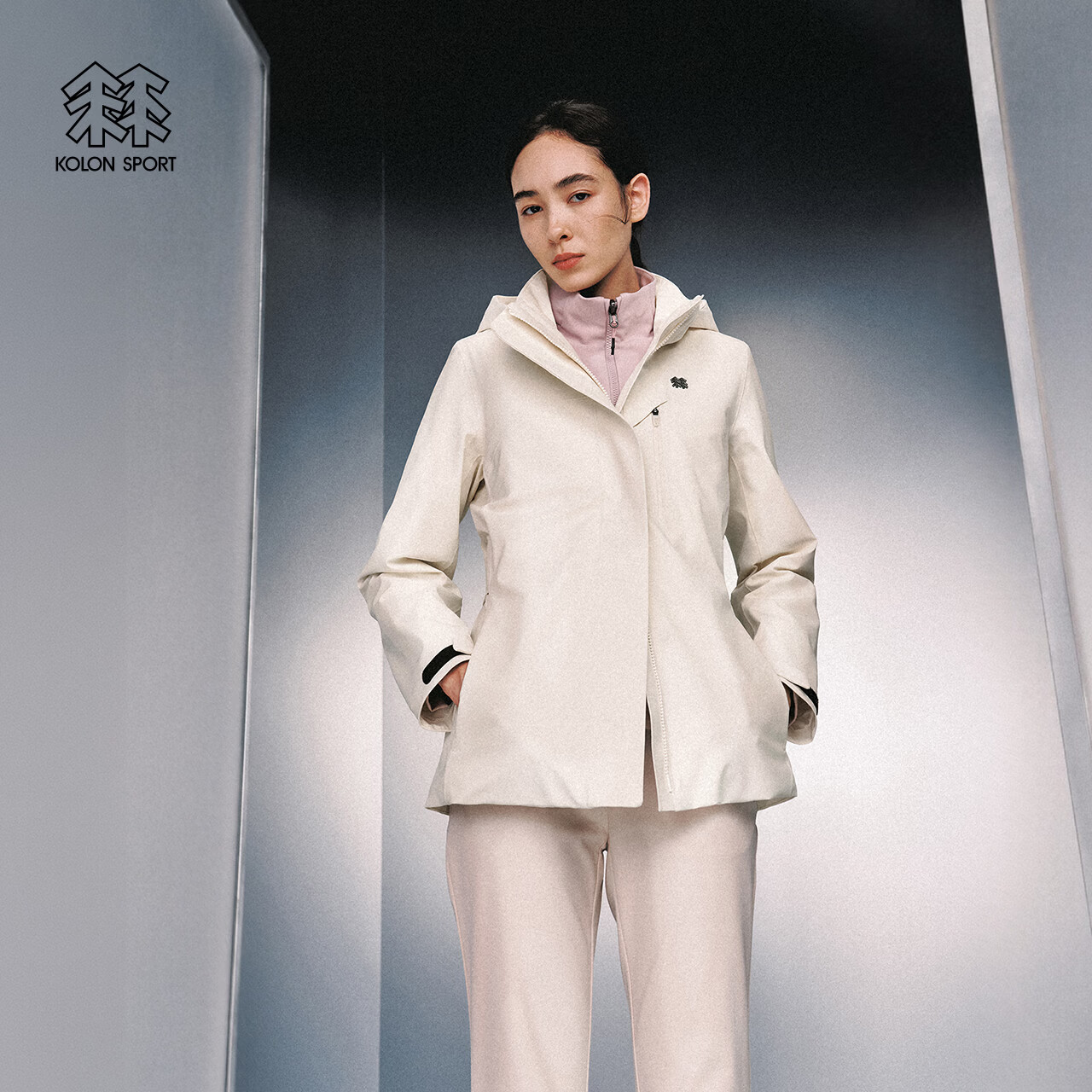 KOLON SPORT/可隆户外冲锋衣 女士软壳三合一徒步夹克外套