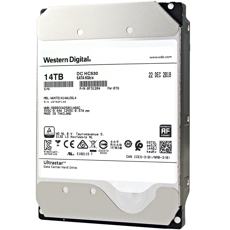 西部数据(Western Digital) 14TB HC530 SATA6GB/S 7200转512M 氦气密封 企业级硬盘(WUH721414ALE6L4)