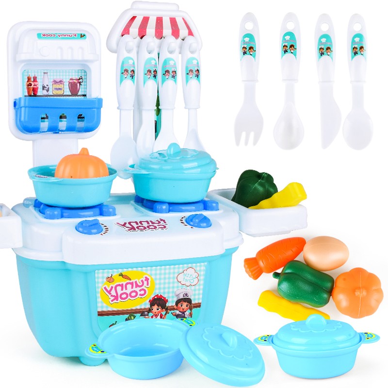 泽盛儿童过家家厨房玩具男女孩做饭煮饭厨具餐具小孩玩具套装 厨房玩具16件套（蓝色）
