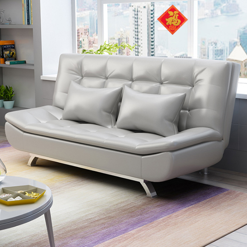 原之纯 沙发床 沙发可折叠1.9米办公室午休皮沙发床两用懒人沙发单人双人家用多功能升级折叠床小户型 洋气银灰色 2.0*1.5米金属架升级7脚