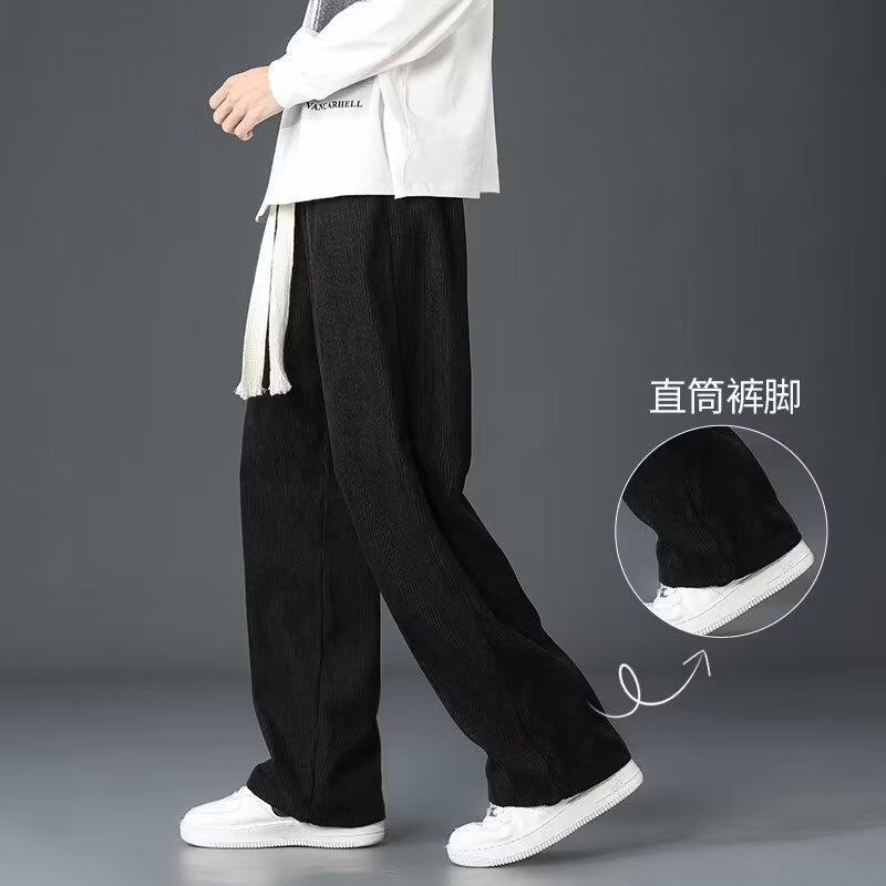 喜维顿男士秋冬季直筒灯芯绒长裤加绒保暖休闲裤中青年时尚百搭直筒长裤 K001黑色(常规)灯芯绒 XL (建议110-125斤)
