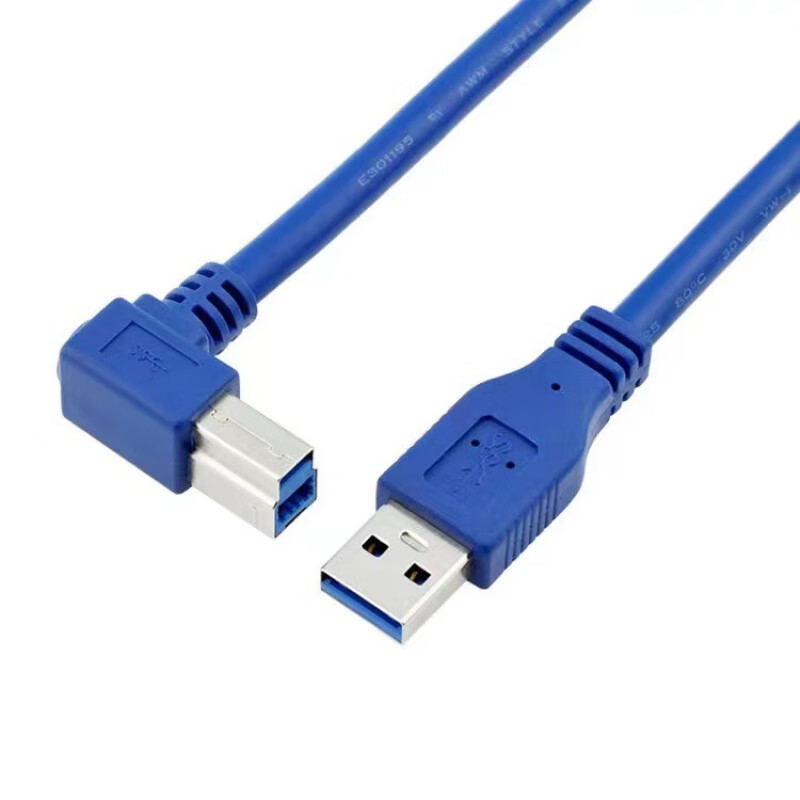 宸芃威焱镀金弯头高速USB 3.0 打印机线A对B 90度硬盘盒数据线 蓝色 1m