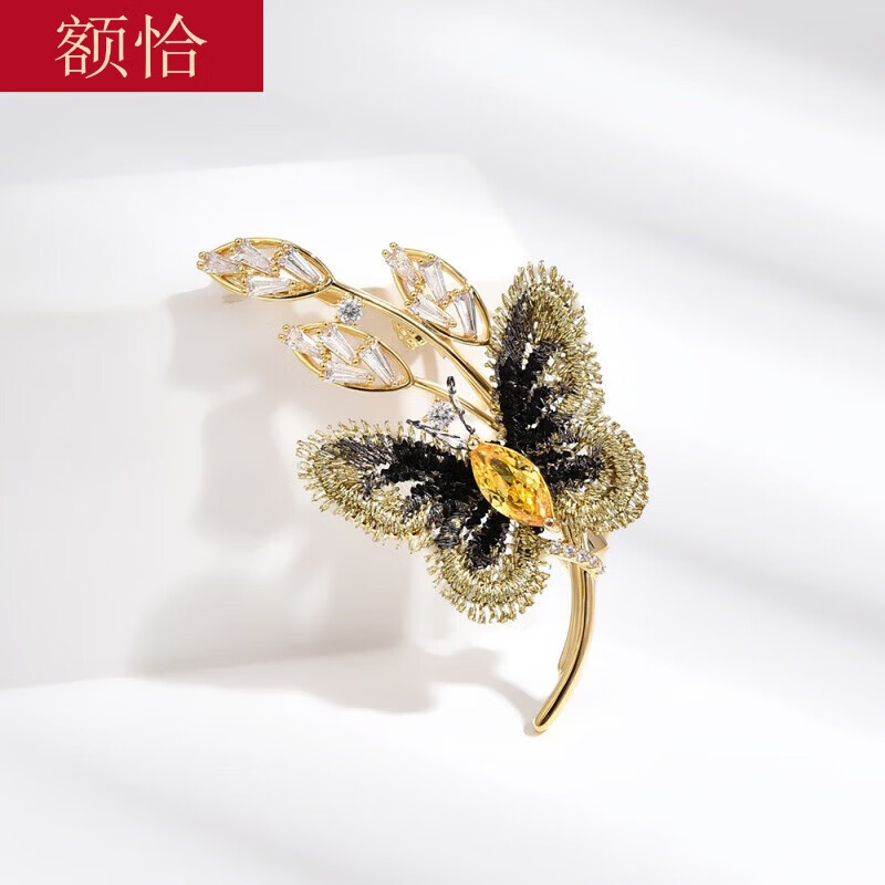 额恰国风异域蝴蝶树叶胸针时尚布艺胸花服装配饰 金色