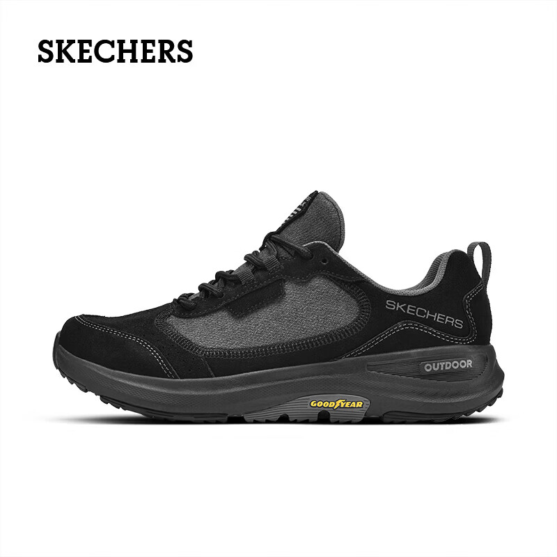 斯凯奇(Skechers)GO WALK系列男士户外绑带健步鞋舒适耐磨休闲鞋 黑色/炭灰色 39.5