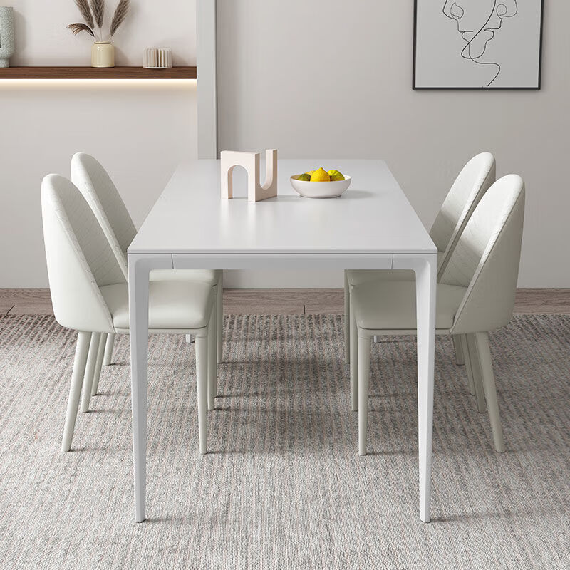 紫班家 高端 极简纯白岩板餐桌椅北欧现代长方形铝合金轻奢小户型家用吃饭桌子 的 1.3*0.7高端铝合金餐桌