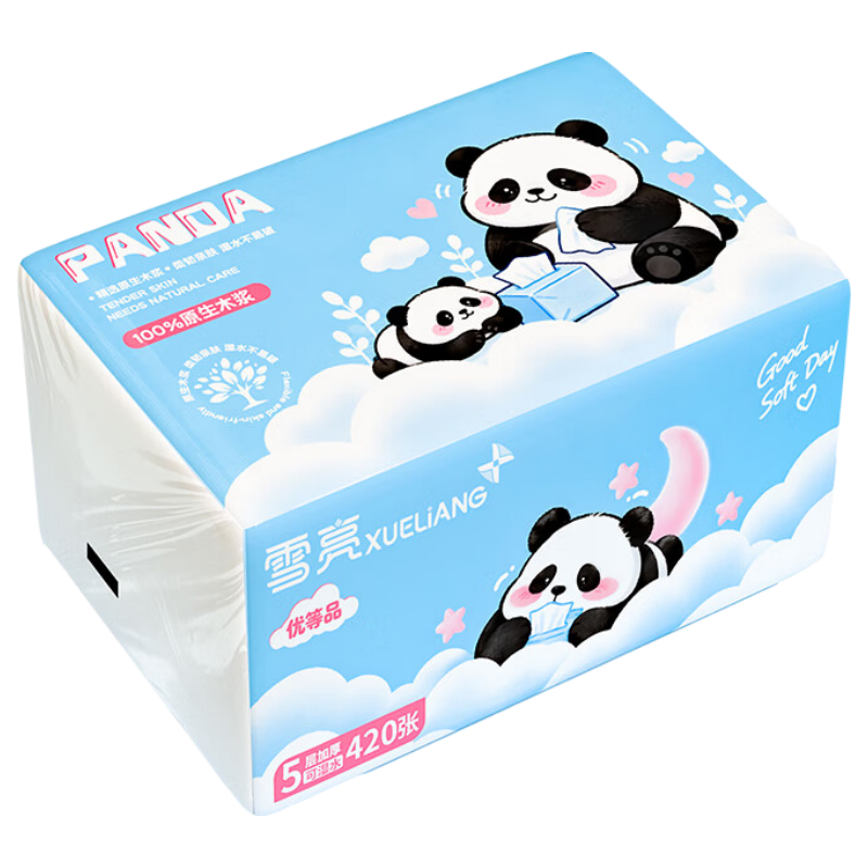 雪亮抽纸5层加厚纸抽面巾纸家用抽纸面巾卫生纸抽纸巾纸巾 5层 420张*8包