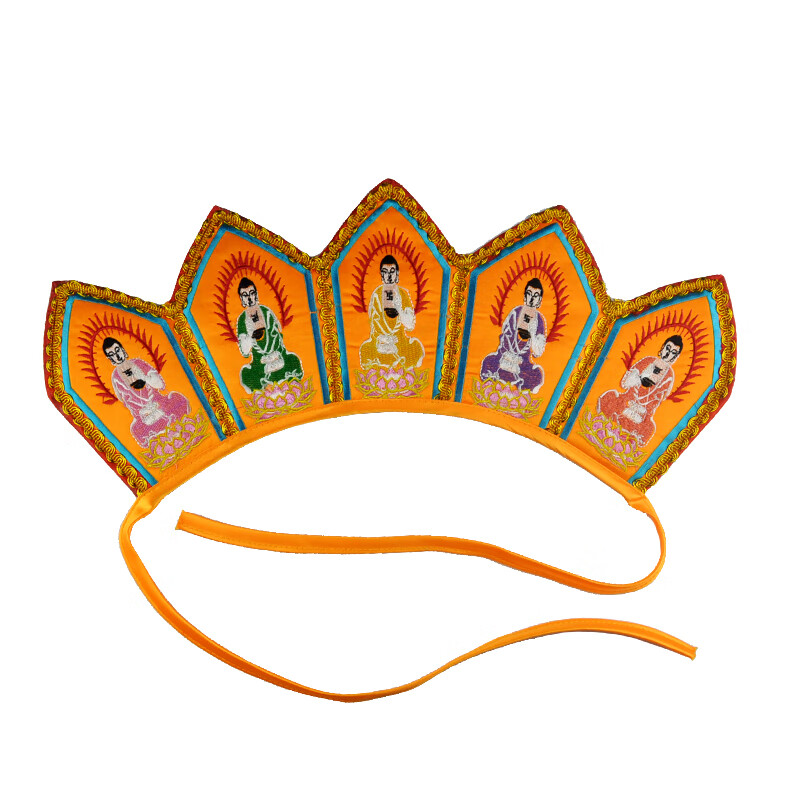 僧人服饰唐僧帽法师帽毗卢帽五佛冠绣片五方佛刺绣佛帽 黄色