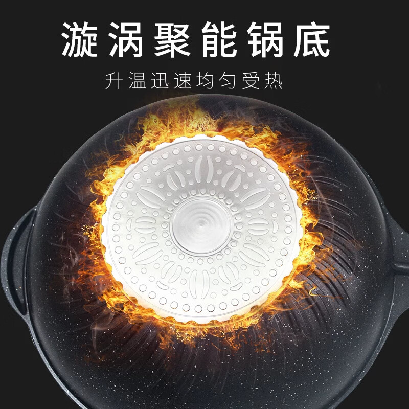 欧菲斯麦饭石炒锅 家用轻量不粘锅 钢铲可用 尾货清仓 超轻炒锅 32cm 盖珠不锈钢或木质随机发，在意慎拍