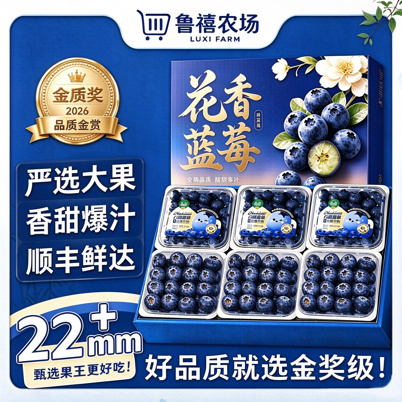 新鲜蓝莓整箱大果共6盒装 39.9元 - 86线报