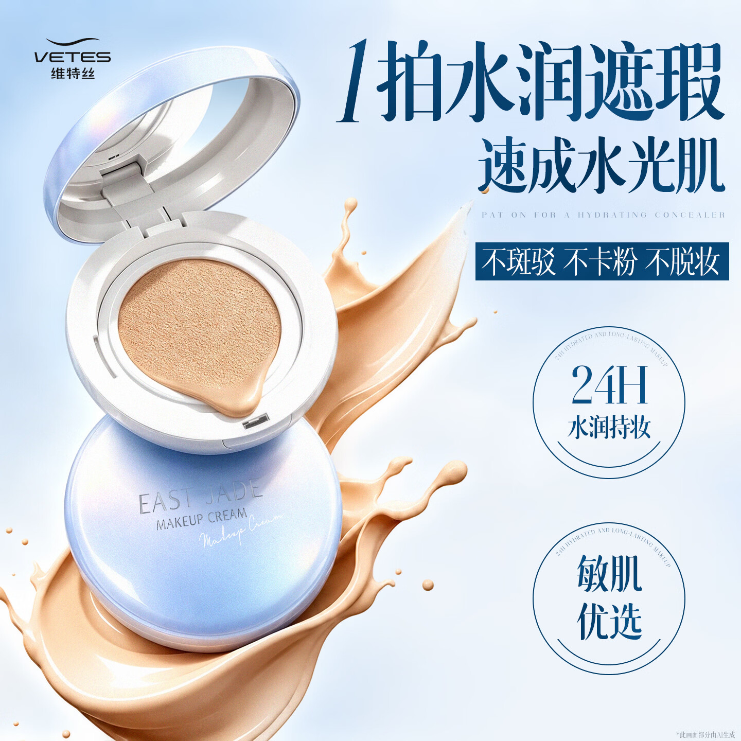 维特丝气垫粉底bb霜提亮遮瑕控油保湿防水汗持久不脱妆化妆品定妆二合一