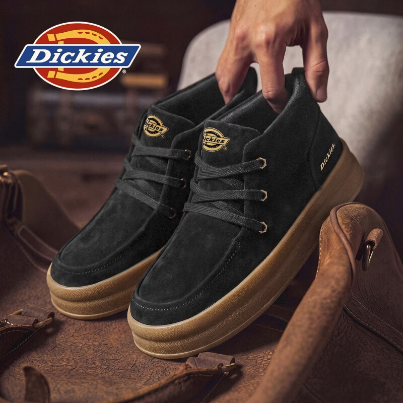Dickies品牌男鞋2026秋冬季新款厚底增高耐磨休闲鞋通勤时尚潮流百搭板鞋 黑色 41 2.5