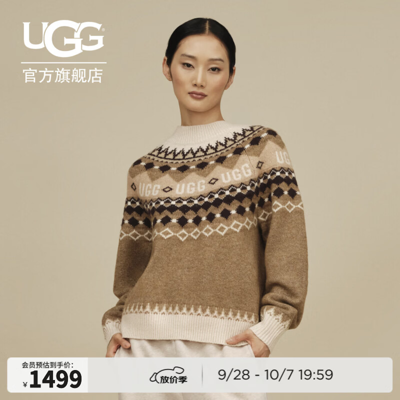 UGG秋季新款女士舒适休闲宽松廓形徽标图案圆领针织衫毛衣 1180616 CFFG | 咖啡色 XS