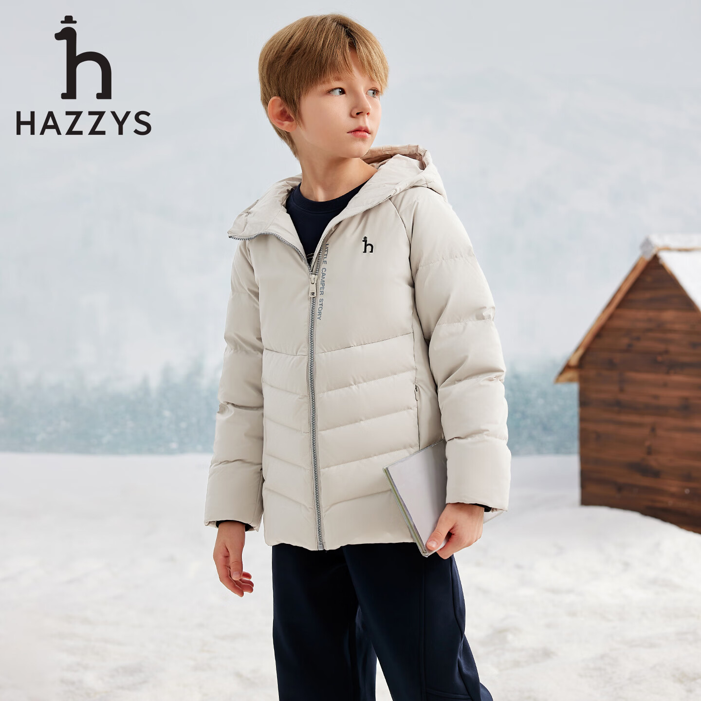 哈吉斯(HAZZYS)品牌童装男女童羽绒服冬新品抑菌弹力防风休闲羽绒服 极地灰 155