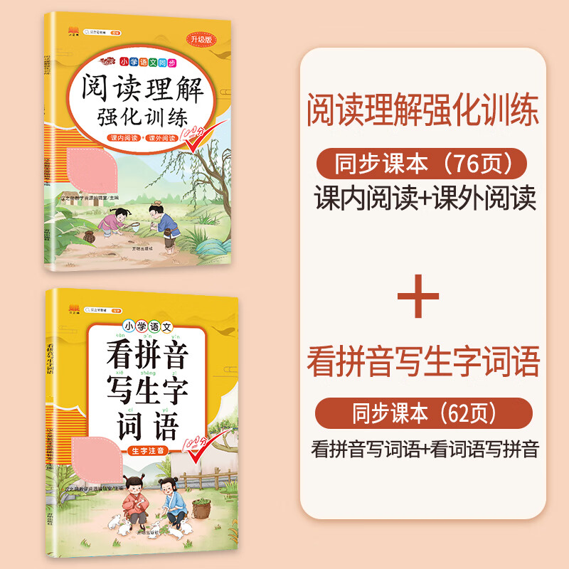 看拼音写词语一年级上册三四五六二年级下册语文人教版专项练习题小学生注音生字拼音拼读训练组词造句书看拼 【2本】看拼音写词语+阅读理解 一年级上