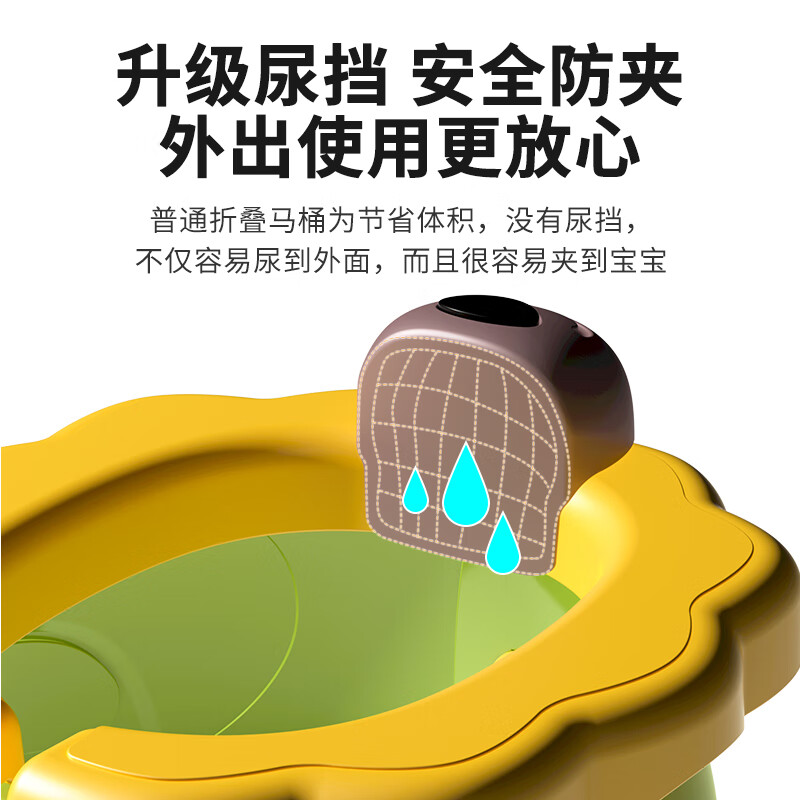 宝润丝(PIERIDES)儿童外出折叠马桶便携式小孩尿壶香蕉狮子男女宝宝旅行坐便器 雨林绿 马桶+1个收纳袋 20个清洁袋