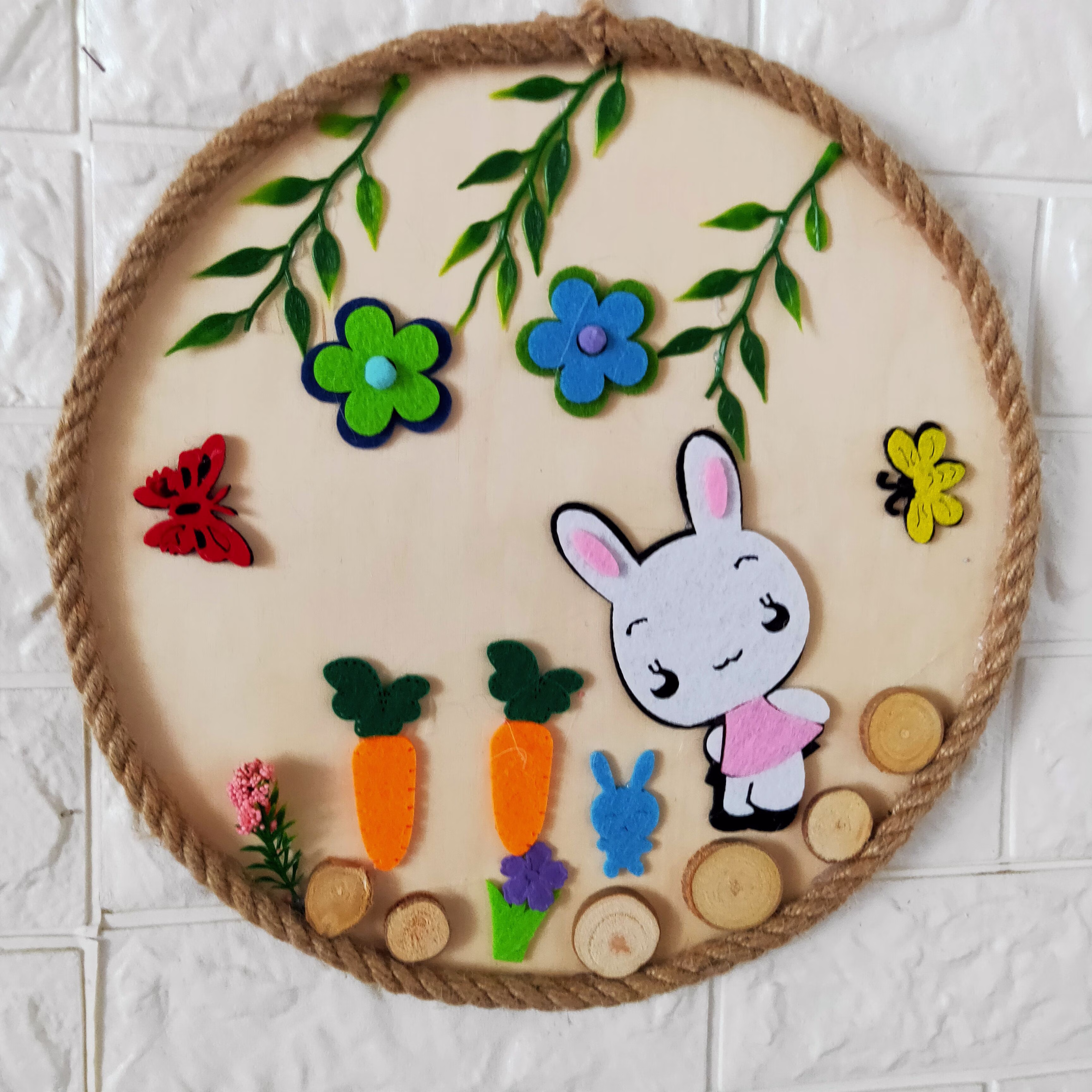 【精选直发】创意圆盘木板麻绳画手工材料包幼儿园环创室内挂饰壁饰