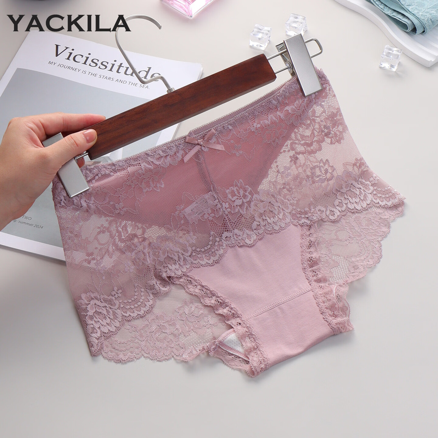 YACKILA蕾丝高级轻奢性感内裤女士2026新款纯欲女式短裤女生舒适三角裤头 3条装(浅紫+豆沙+浅杏) 2XL 体重120-140斤