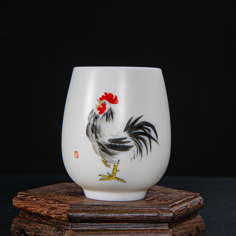 茶杯主人杯单杯公鸡杯德化白瓷纯手绘主人杯品茗杯单杯功夫茶杯公鸡