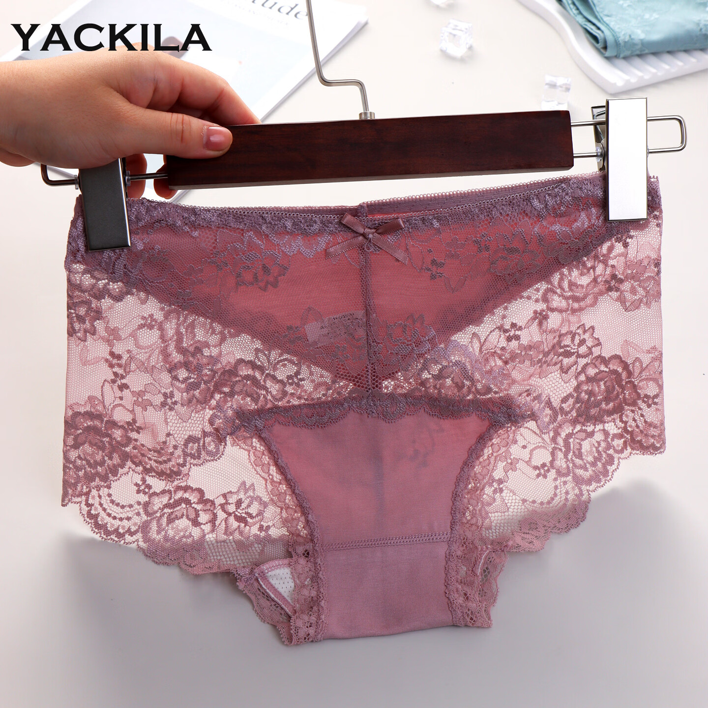 YACKILA蕾丝高级轻奢性感内裤女士2026新款纯欲女式短裤女生舒适三角裤头 3条装(浅紫+豆沙+浅杏) 2XL 体重120-140斤