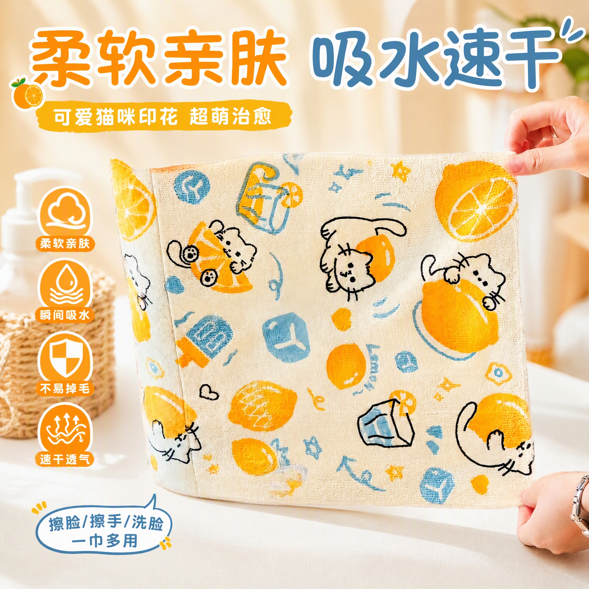 恬舒手撕抹布冰柠猫卡通家用干湿两用洗碗布加厚厨房清洁周抛抹布 青柠猫(20片)2卷装
