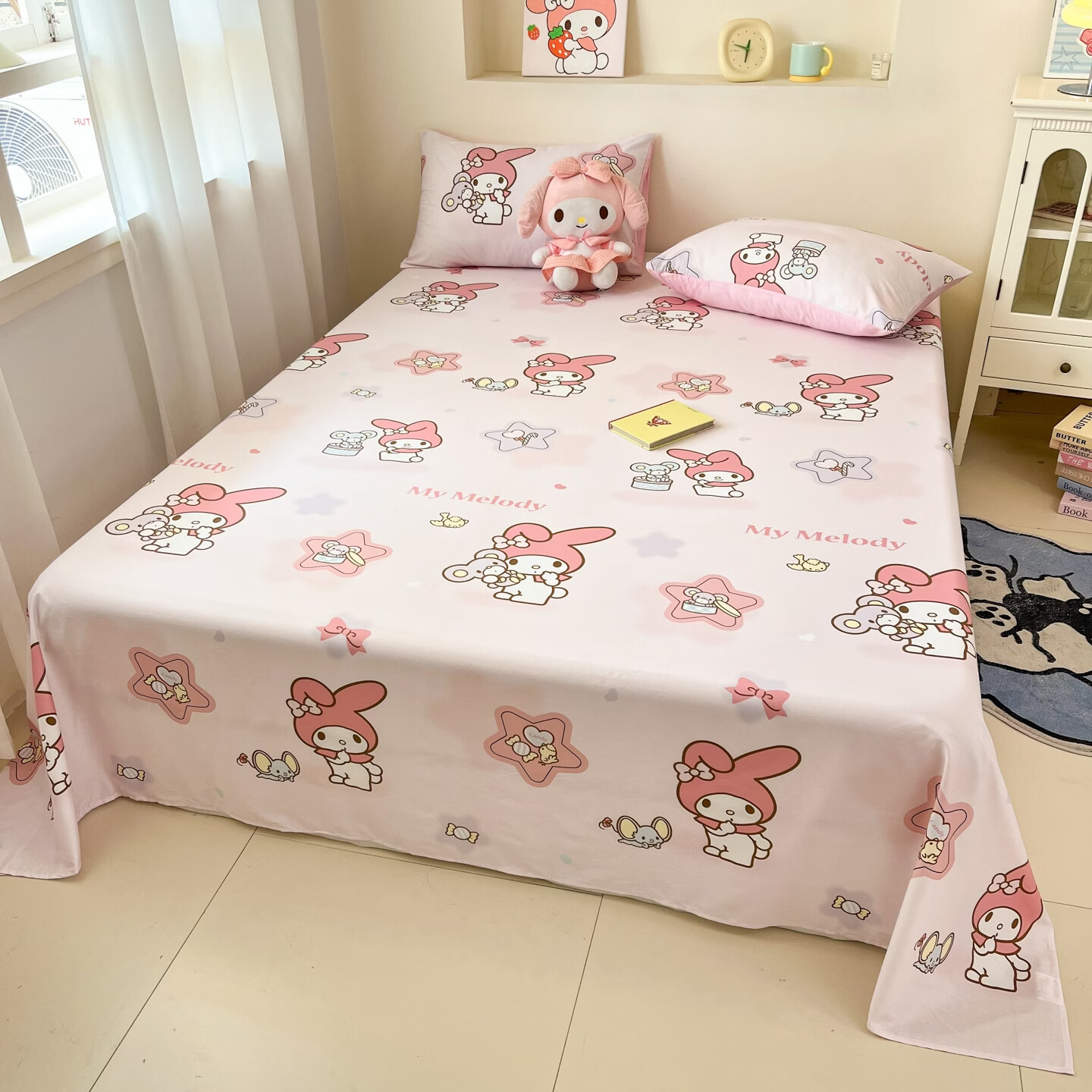 无印良品A类卡通全棉床单200x230cm被单单品家用1.5米床四季通用床垫隔脏 纯真美乐蒂 【A类100%精梳全棉面料】 200*230cm 单床单【1.5m 床适用】