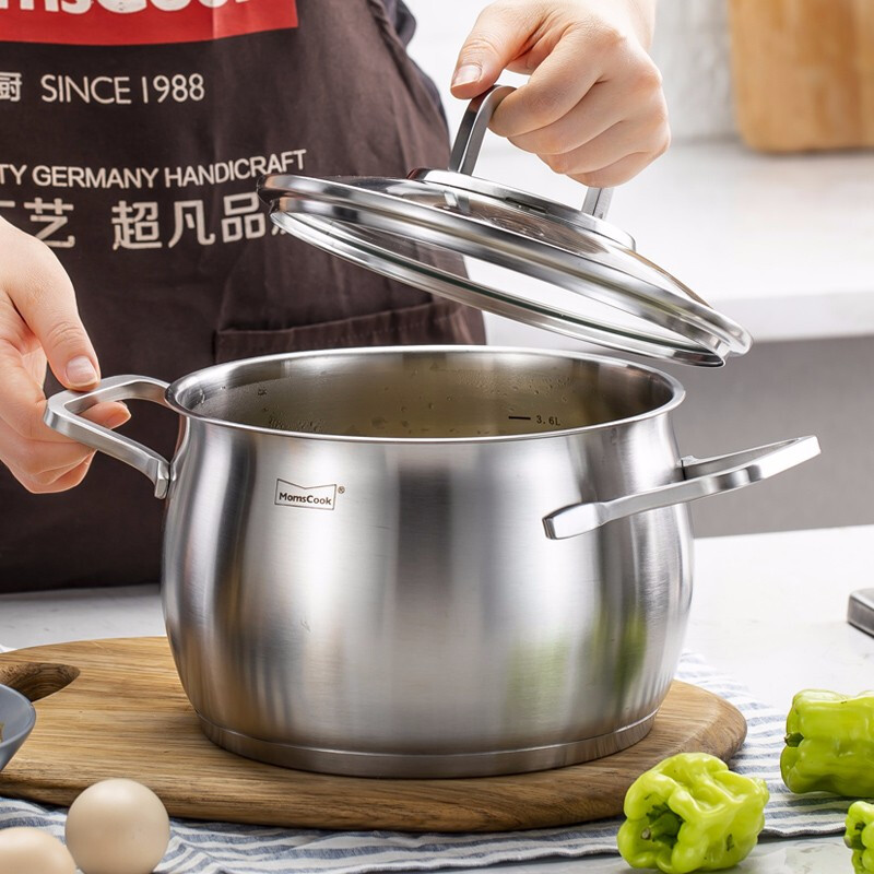 momscook 不锈钢汤锅 涨型锅浅烧锅炖汤锅 复底加厚