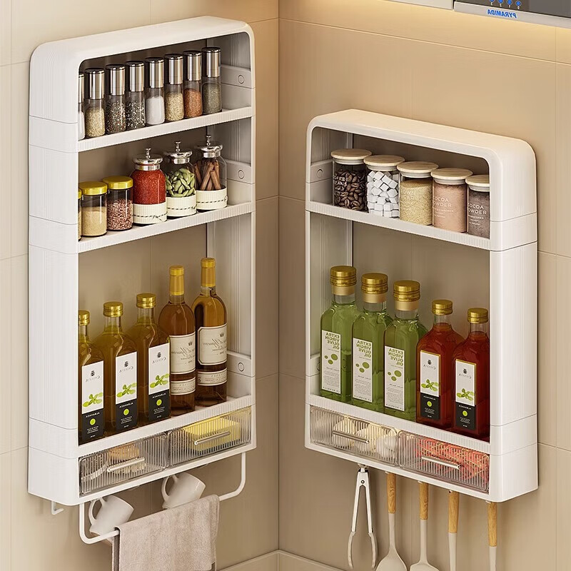 加度厨房置物架多功能调味罐收纳盒调料品油盐酱醋收纳架壁挂式免打孔