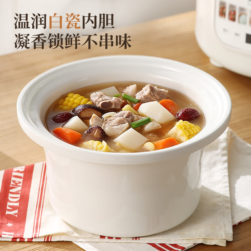 蓝小爸 2026新款微压电炖锅家用煲汤锅陶瓷多功能全自动炖汤煮粥熬粥宝宝辅食专用锅智能电砂锅养生锅 白色 3.5L 【送食谱】
