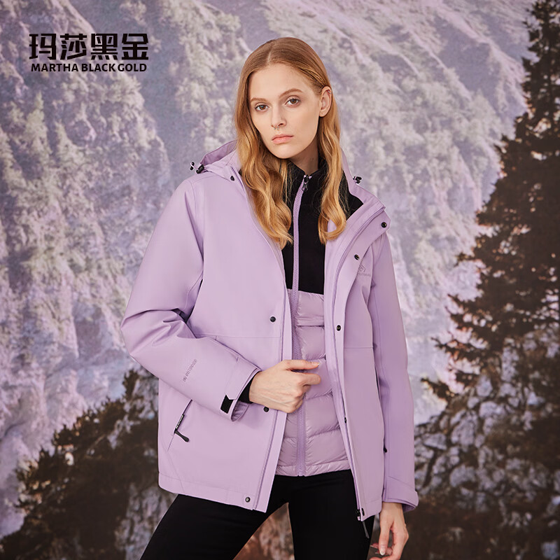 玛莎黑金【鹅绒｜可脱卸内胆】三合一户外鹅绒冲锋羽绒服情侣款连帽鹅绒服 白色 【鹅绒｜可脱卸内胆】 S (165)