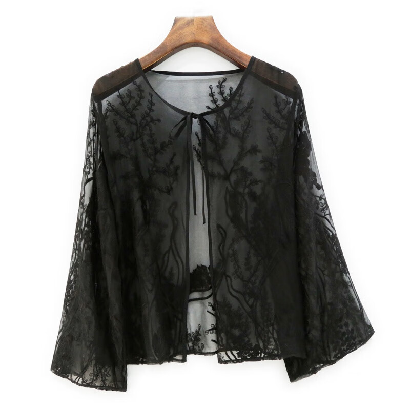 长袖黑色外套衣女绣花系列 黑色重工刺绣 均码胸围110袖长49衣长50