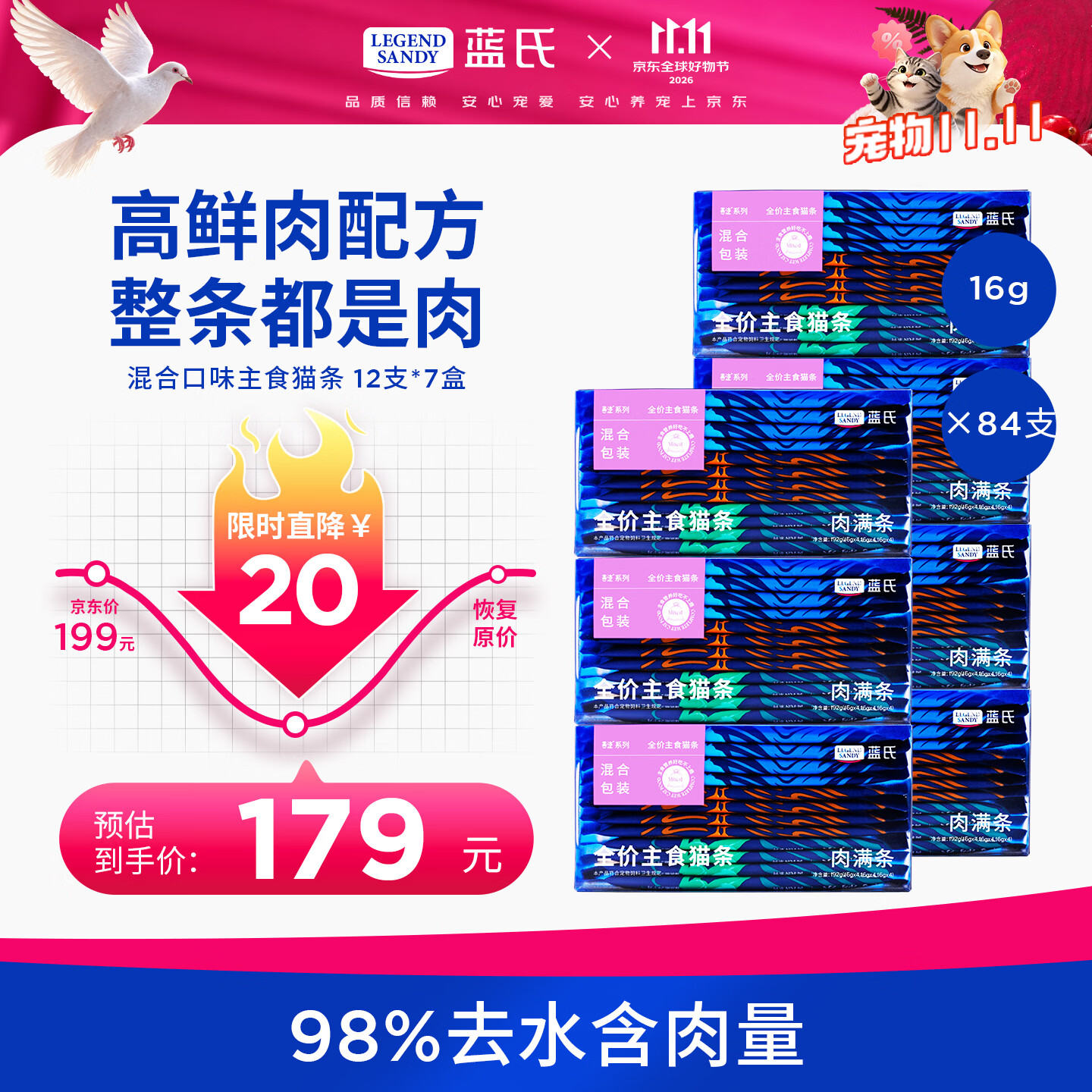 蓝氏混合主食猫条16g*84支 89.5元 - 线报酷