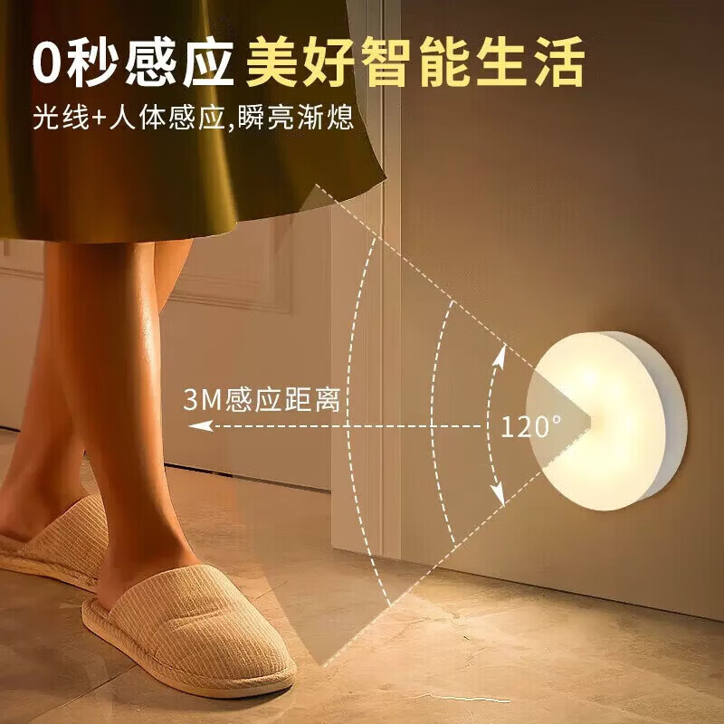 【甄选好物】LED智能感应小夜灯壁挂灯充电床头卧室睡眠起夜过道节能光控小夜灯 智能感应款-暖光
