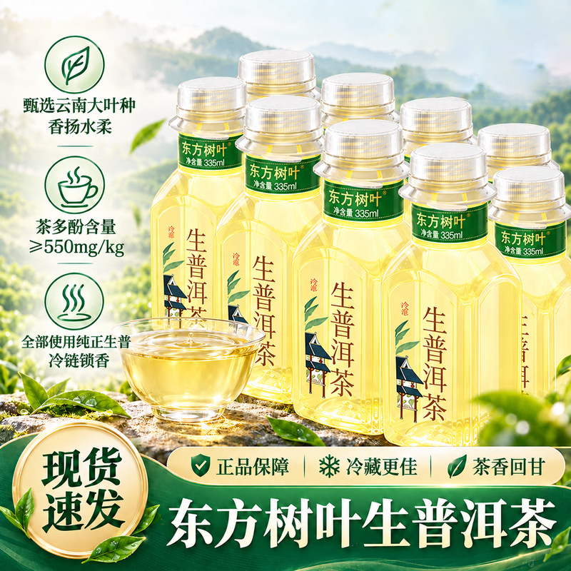 东方树叶生普洱茶无糖茶335mL普洱生茶0糖0脂0卡纯正生普下午茶无糖茶饮料 （冷链发货） 生普洱茶335mL*8（整箱）