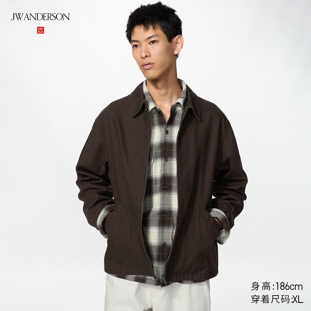 优衣库休闲拉链茄克男装女装合作款/外套夹克491096 39 棕黑色 L