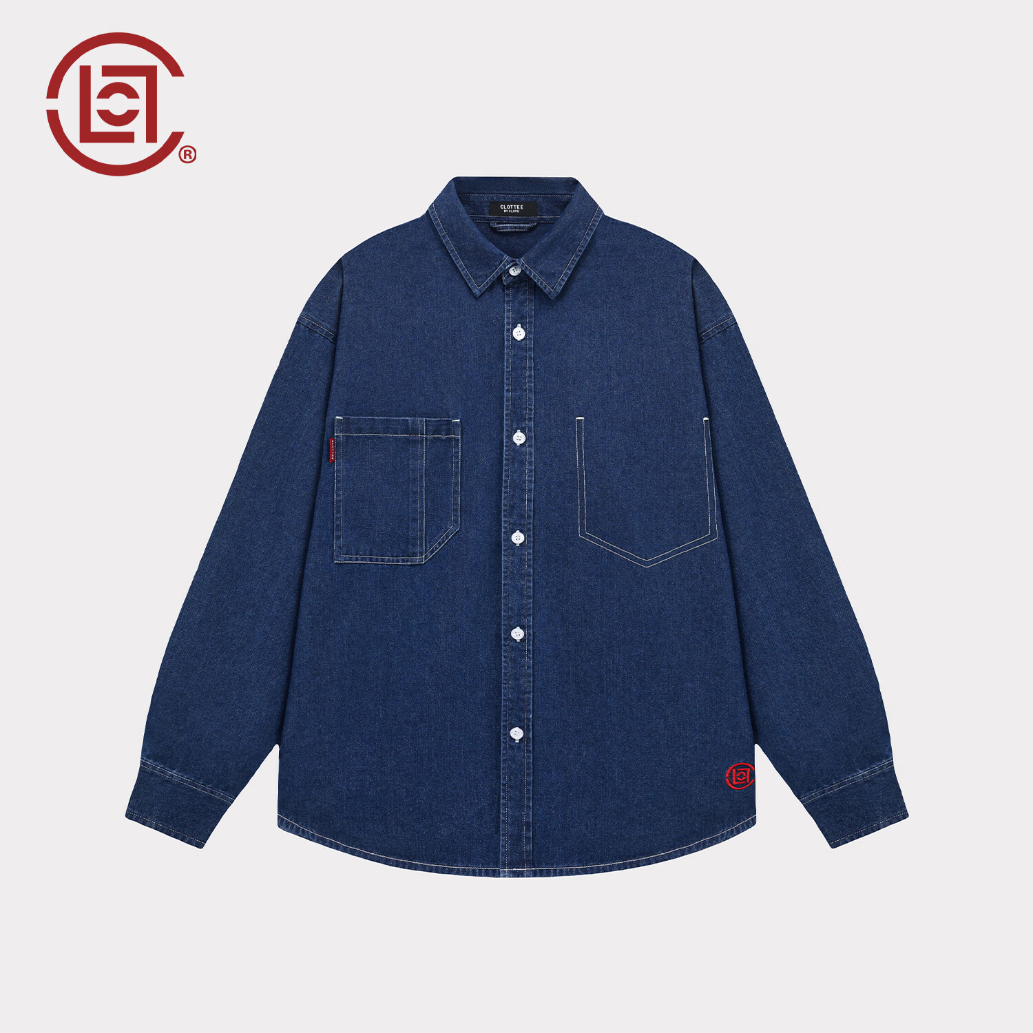 CLOTTEE by CLOT陈冠希工装原色牛仔衬衫男士秋季翻领宽松长袖衬衣 蓝色 XL